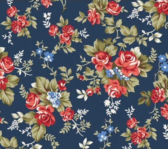 Tricoline Floral Iris Azul Marinho Cor 03