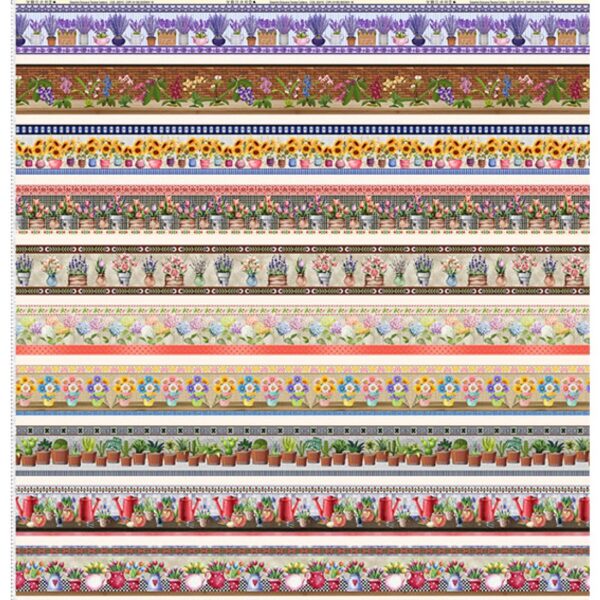 Tricoline Floral Digital Barrado Vaso De Flores Cor 01