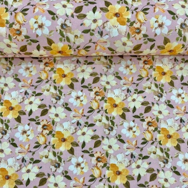 TRICOLINE DIGITAL FLORAL MÉDIO PRIMAVERA AMARELO FUNDO ROSA 5805 D - COR A