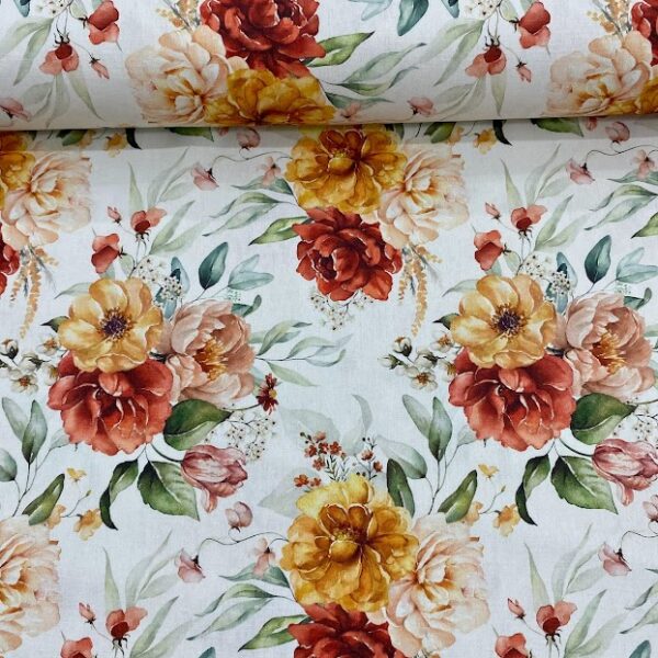 Tricoline Digital Floral Grande 3 Tons Fundo Bege 5981 D Cor A