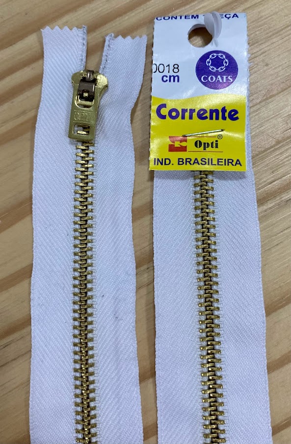 Ziper Metal Grosso Fixo Dourado Poliester Branco 15cm - Cottelli Store