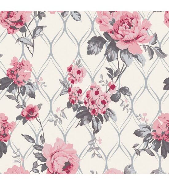 Tricoline Floral Rosa Imperial Cinza Com Rosa Cor 04
