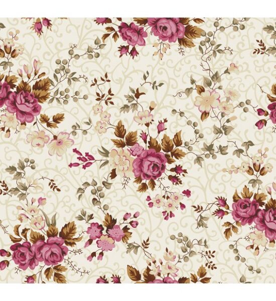 Tricoline Floral Fernanda Creme Com Rosê Cor 05