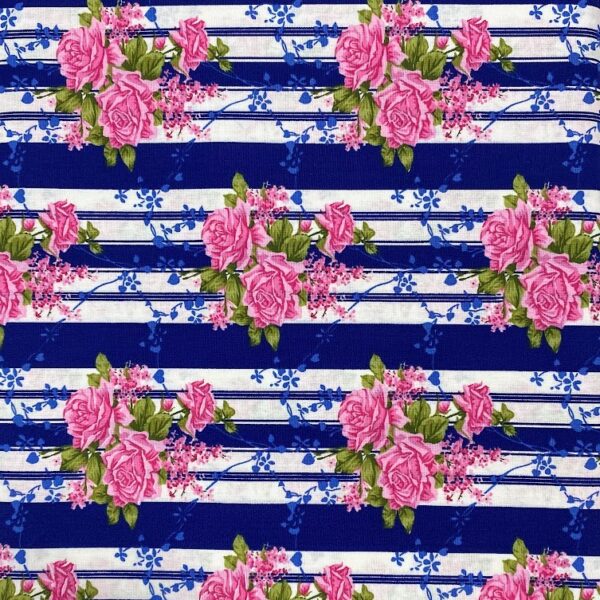 Tricoline Floral Flora Azul C/ Rosa Cor 03