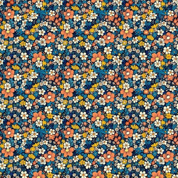 Tricoline Digital Colecão Spring Floral Miudo Azul