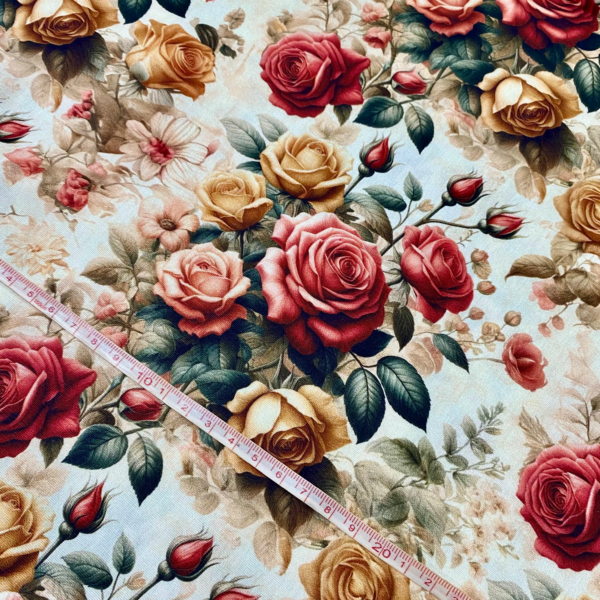Tricoline Digital Coleção Jardim de Rosas - Rosas fundo Bege