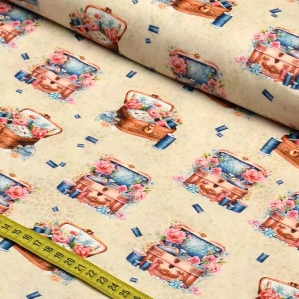 Tricoline Digital Coleção Sewing Dreams Bau