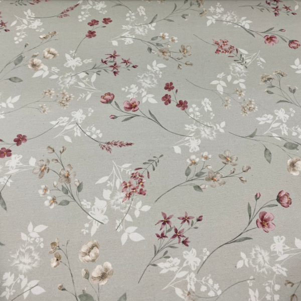 Tecido Impermeável Decokasa Floral Rosa/Branco fundo Cinza Esverdeado 6282 D Cor A