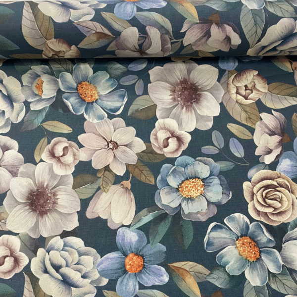 Tecido Impermeável Digital Waterhavana Floral Azul e Branco FD Azul 6053 D COR A