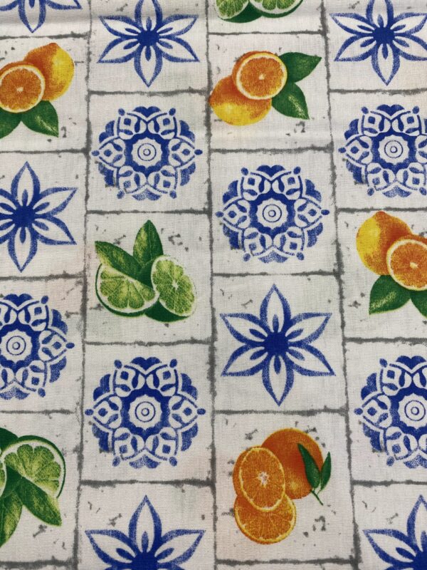 Tricoline Estampado Tangerinha Azulejo Cor 02