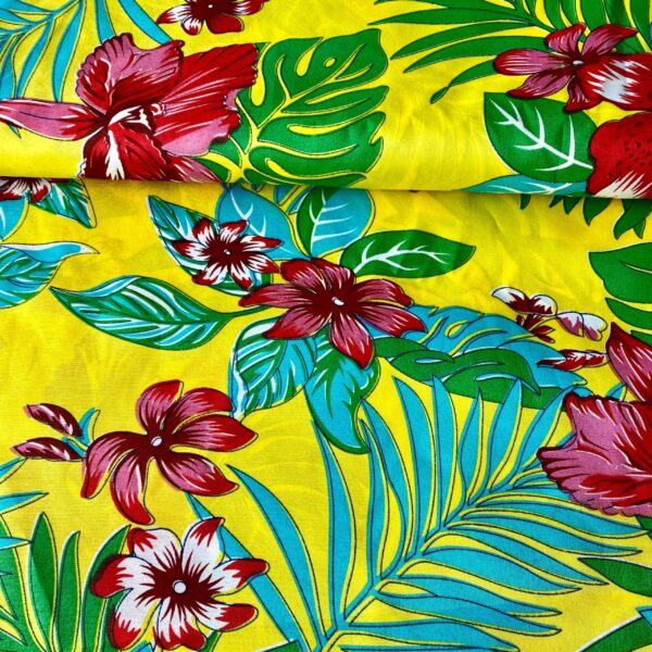 Tecido Chitão Floral fundo Amarelo 100% Poliéster - Imagem 2