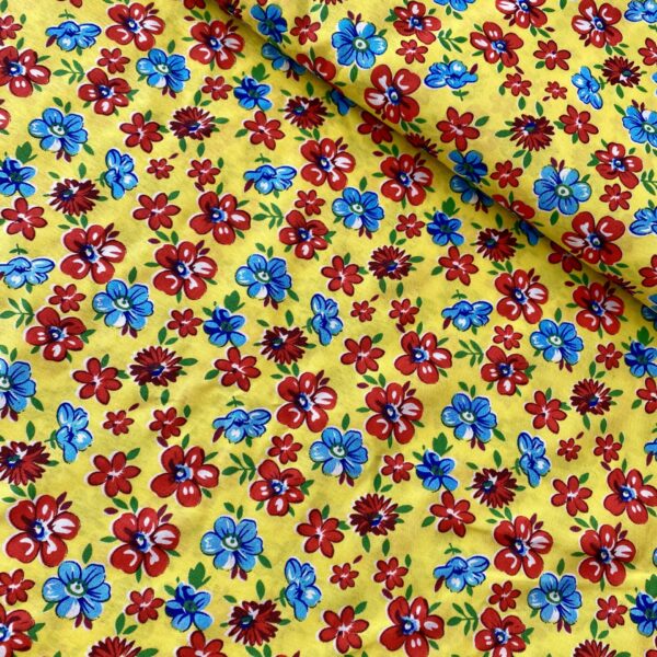 Tecido Chita Floral fundo Amarelo 100% Poliéster