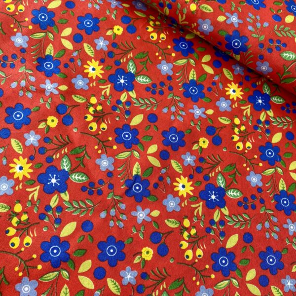Tecido Chita Floral fundo Vermelho 100% Poliéster