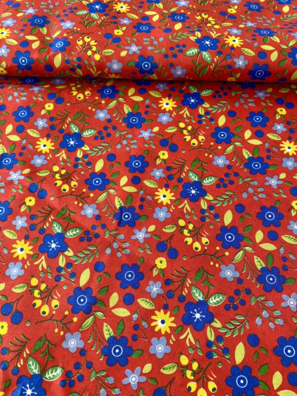 Tecido Chita Floral fundo Vermelho 100% Poliéster - Imagem 2