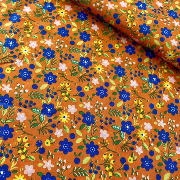 Tecido Chita Floral fundo Laranja 100% Poliéster