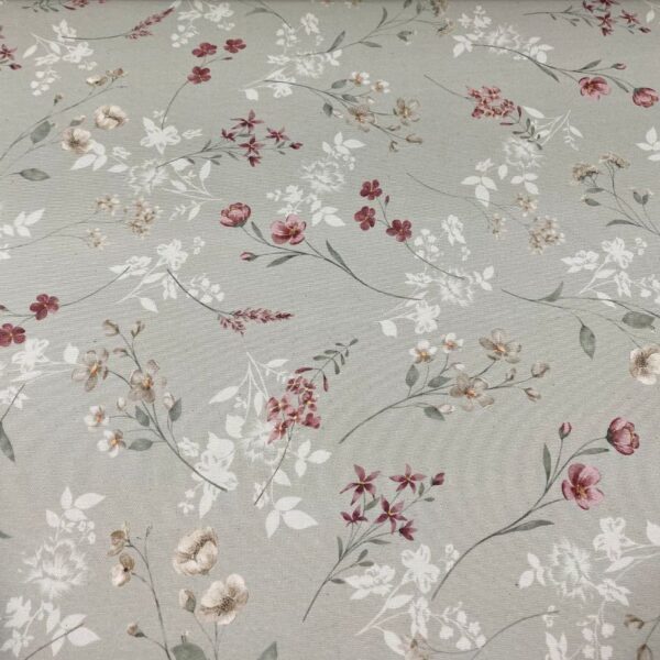 Tecido Semi Impermeável Decokasa Floral Rosa/Branco fundo Cinza Esverdeado 6282 D Cor A