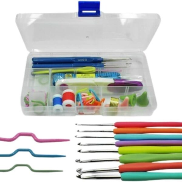 Kit Acessórios e Agulhas De Crochê C/Divisória