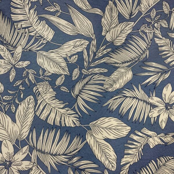 Tecido Semi Impermeável Belize Floral Creme fundo Azul Cor 6108 B