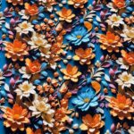 Floral Laranja E Azul Fundo Azul E422