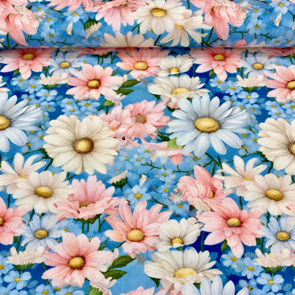 Tricoline Digital Coleção Romance Floral Azul